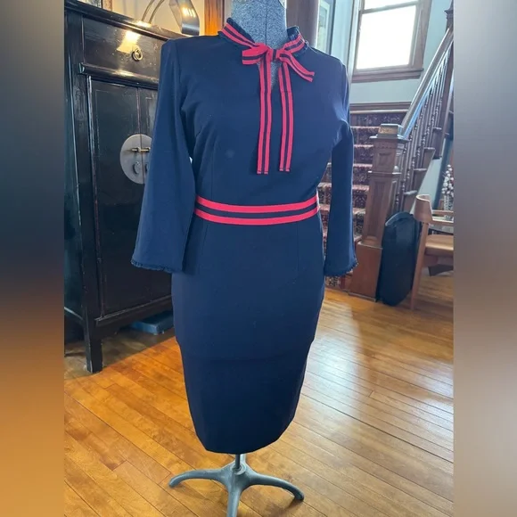 NWT Boden Annette Ponte Navy & Red Dress w 3/4 Sleeves Sz 10 US Dress like Kate! - Picture 2 of 15